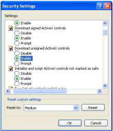 Q8) Não é possível baixar o controle ActiveX. a) IE bloqueia o ActiveX no navegador.