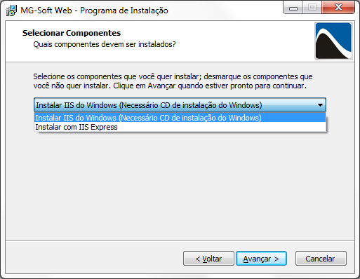 1. Instalação e configuração MG-Soft Web 1.1. Instalação No Autorun, selecione a opção Instalar MG-Soft Web, abrirá uma janela com o assistente da instalação, clique em "Avançar >" para prosseguir (imagem abaixo).
