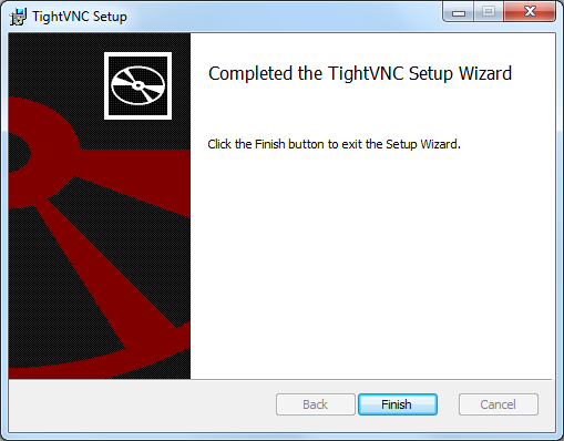 l. Clique em Finish para concluir a instalação do TightVNC. 2. Após instalação do aplicativo TightVNC, realize as devidas configurações do mesmo conforme os passos descritos abaixo: a.