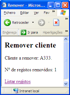 <html> <head> <title> Remover </title> </head> <body> <h2> Remover cliente </h2> <?php $codrem = $_POST['codcli']; if (!$codrem) {echo 'Volte atrás e escreva o código do cliente a remover.