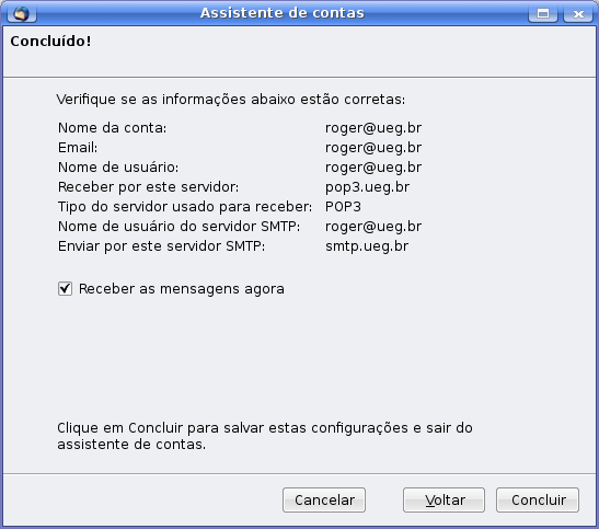 Na janela seguinte, no campo Nome de usuário, informe seu endereço de e mail completo. No campo Nome de usuário do servidor SMTP, faça a mesma coisa. Clique em Next.