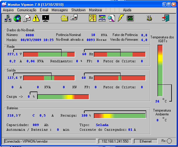 9. MONITORAMENTO A ferramenta MONITORAMENTO do é responsável pela visualização dos dados e condições de funcionamento do NOBREAK.