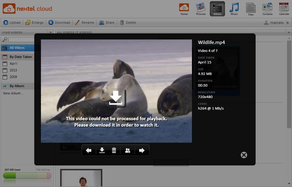 2.3.3 Ampliar Para ampliar um video, selecione o vídeo desejado e clique no botão Aumentar : Utilize os botões de navegação: Anterior, Download, Deletar, Compartilhar e Próximo.