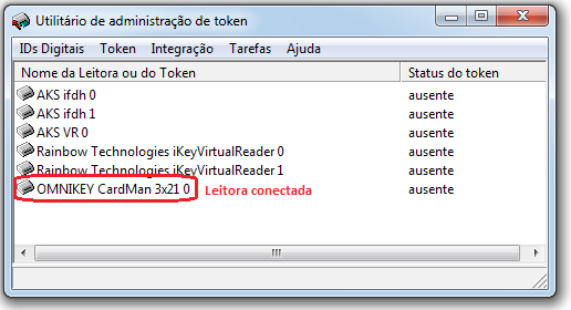 Leitora conectada: Leitora e cartão conectados: Pronto!