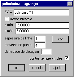Figura 2.31: Janela de edição do polinômio 17)) e a opção pontos sempre visíveis se marcado mostrará os pontos de definição do polinômio após o fechamento da janela de edição do polinômio; Figura 2.