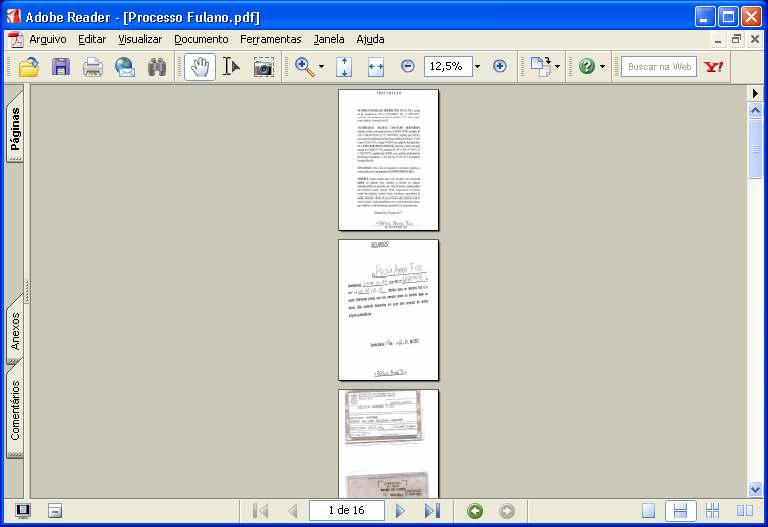 Ao concluir o processo de conversão para o formato PDF, o documento final será aberto no Acrobat Reader (ou outro leitor de arquivos PDF Foxit, etc) e exibido na tela,