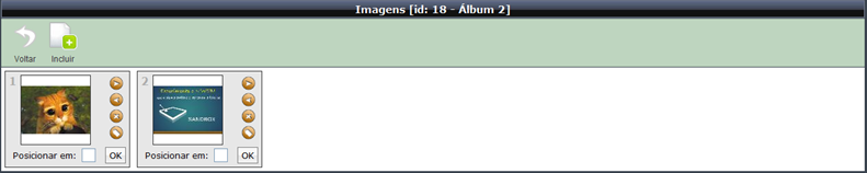 Incluir Imagens no Álbum De volta à lista de álbuns, selecione o álbum criado e clique no ícone Ver Imagens.
