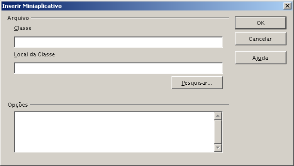 Plug-in Um Plugin é um programa anexado ao Browser que roda arquivos tipo Applet. Clique na barra de menu em Inserir Objeto Plug-in. Miniaplicativo Insere um arquivo Applet no slide.