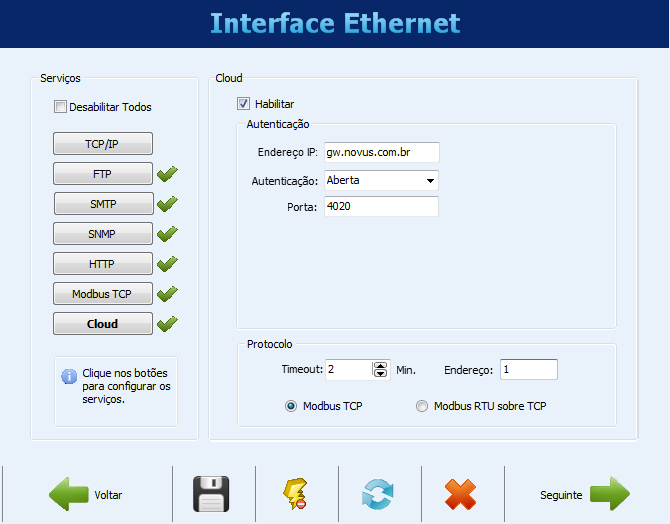 CONFIGURAÇÃO DA INTERFACE ETHERNET CLOUD A partir da versão de firmware 1.