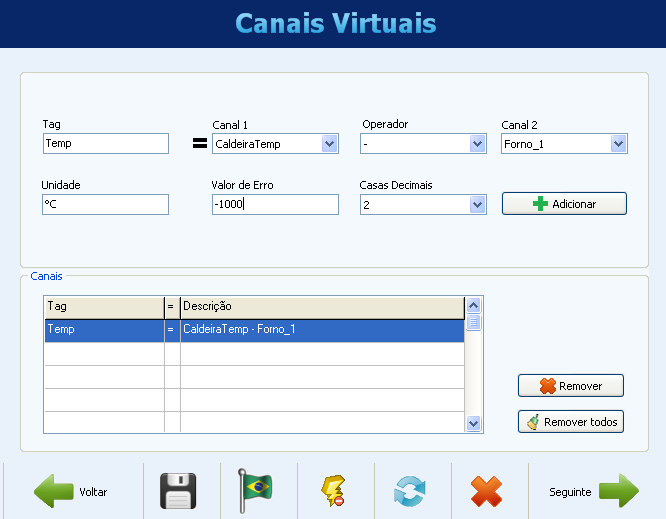 CONFIGURAÇÃO DOS CANAIS VIRTUAIS A tela a seguir permite a configuração dos canais virtuais.