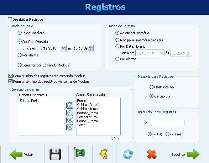 CONFIGURAÇÃO DOS REGISTROS A última página da configuração diz respeito aos registros. Se os registros não são desejados, deve-se desabilitá-los.