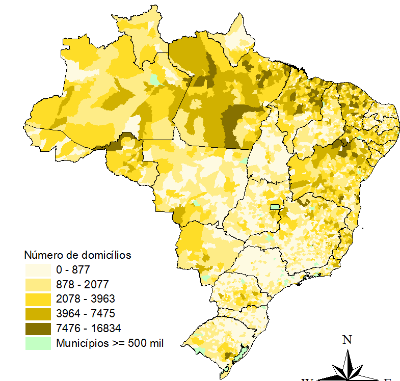 Número de domicílios com coleta de lixo inadequada em municípios < 150 mil