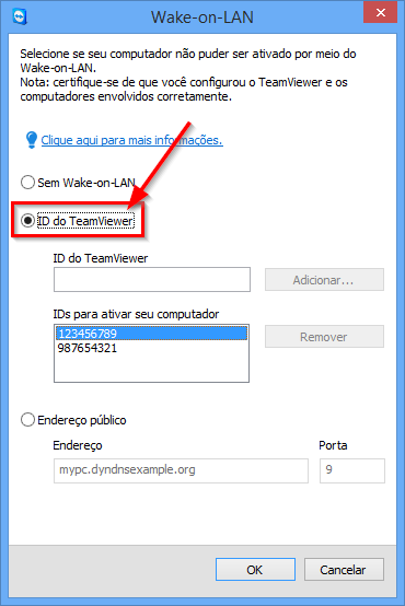 Configuração do TeamViewer 5.2 Wake-on-LAN através de uma ID do TeamViewer na rede Se o computador não tiver um endereço público, você também pode ativá-lo usando outro computador em sua rede.