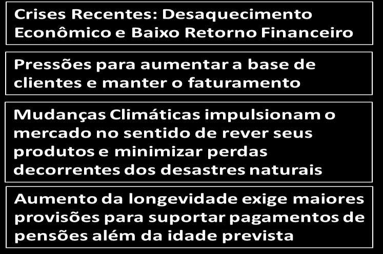 Novos Cenários Mudanças Econômicas Mudanças Climáticas Demográficas e Tecnológicas Maior Concorrência Mudanças Regulatórias Atuação mais intensa do órgão regulador no sentido de