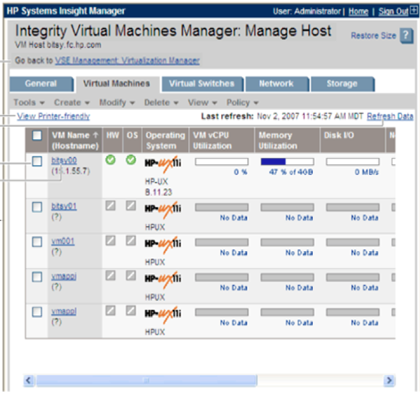 3.1 HP VSE - VIRTUAL SERVER ENVIRONMENT 46 Figura 3.6: HP Integrity Virtual Machines Manager.