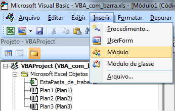 Surgirá então uma área (direita) em branco para a inserção do código VBA. Objetivo do Exemplo: Código VBA para criar um valor progressivo na Coluna A do Excel, utilizando o incremento 1.