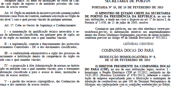 Portaria SEP nº 15/2013 15 de fevereiro de 2013 Portaria SEP/PR nº 15/2013: divulgação dos