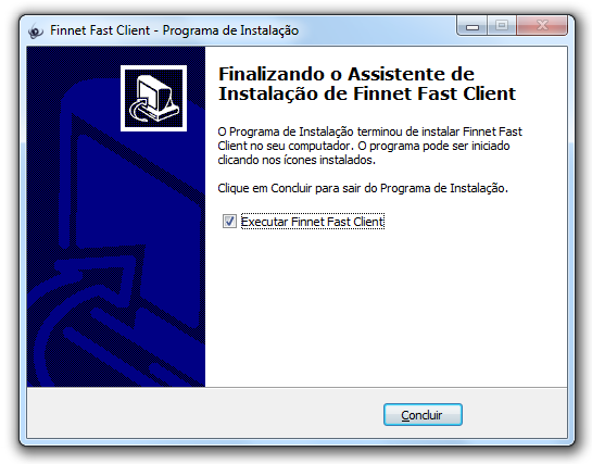 Ao finalizar o processo de instalação, será exibida a tela de finalização do processo de instalação, onde é disponibilizada a opção de executar ou não a aplicação.
