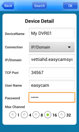 Na Tela seguinte preencha os campos de acordo com os dados fornecidos DeviceName: (Nome de sua preferência) IP/Domain: (Digite o domínio fornecido pela VETTI)