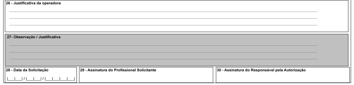 Guia de Prorrogação de Internação Legenda / Campos