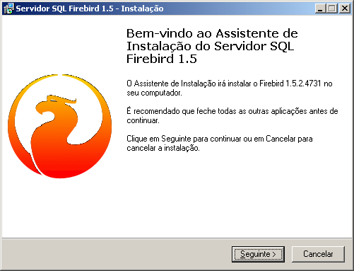2 Firebird Server INSTALAÇÃO FIREBIRD SERVER 1.5.2 Execute o instalador do Firebird 1.5.2 para visualizar a tela com a opção de seleção de idioma para o assistente de instalação (Figura 1).