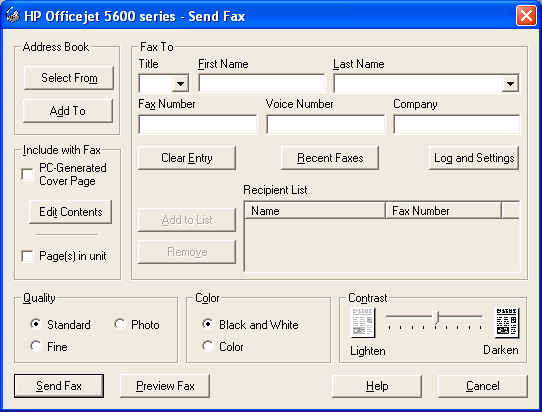 3. É apresentado o ecrã Send Fax (Enviar fax), configure o ficheiro e introduza o
