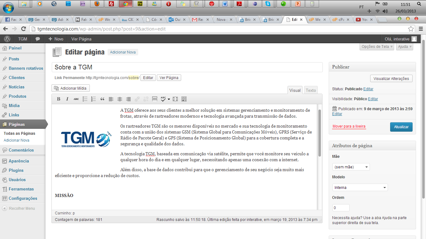 Obs.: Paginas institucionais: Tecnologia TGM, Sobre a TGM, Fale Conosco.