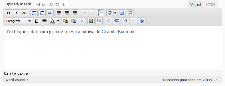 Nota: Ao introduzir o título da notícia o próprio sistema cria o nome para a página da notícia. Este processo automático é feito uma vez mas não é repetido.