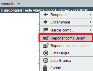 Após esse procedimento, o sistema automaticamente irá encaminhar a mensagem para notspam@iqm.unicamp.br e mover a mensagem para a caixa de entrada.