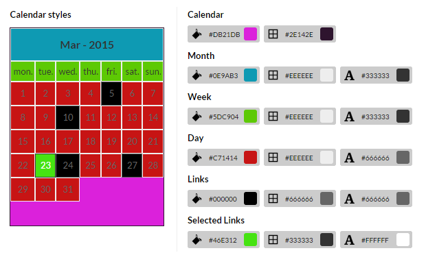 Utilize o ícone do calendário, penúltima opção intitulada Calendar design.