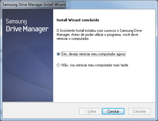 Seu computador pode ser reiniciado após o programa ser instalado. Depois de confirmar que o computador deve ser reiniciado (se desejar): 8. Clique em [Concluído].