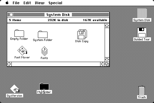 Não era um sistema operacional completo; necessitava do MSDOS. Usa uma interface gráfica. Gerenciador baseado em ícones. Os usuários podem usar os comandos e a interface do DOS.