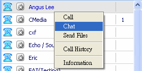[Opção-2] PASSO-1: Escolha o contacto na lista de contactos. O amigo seleccionado é marcado a cinzento. PASSO-2: Clique duas vezes no amigo na lista de contacto para efectuar a chamada IM.