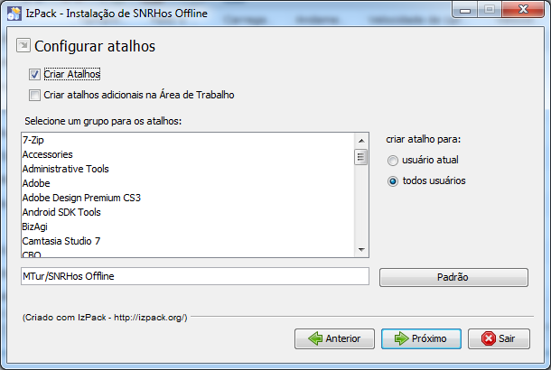 Clique no botão OK para criar o diretório/pasta, conforme a imagem (abaixo): Na tela abaixo deverá realizar a configuração de atalhos e permissões de usuário: Opcional Configurando Atalhos