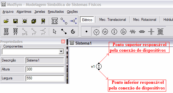 Para fazermos uma conexão de um componente com outro devemos selecionar a janela que habilitará na área de montagem a conexão entre componentes.