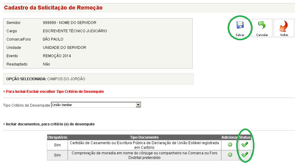 OBSERVAÇÃO: Se um documento incorreto for anexado equivocadamente, clique no botão para remover e repita os procedimentos para anexar o documento desejado.