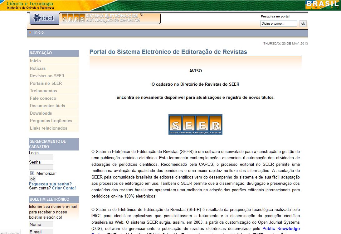 Diretório de revistas do SEER http://seer.