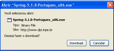 7. Escolher a fonte INPE e clicar em Instala Completo (Figura 7). Figura 7 - Página de download do SPRING 5.1.8 8.