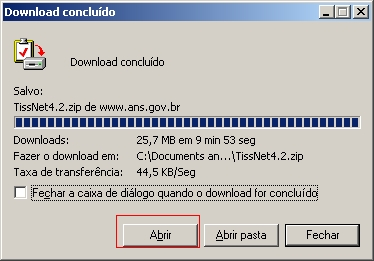 velocidade de sua conexão de internet; Após conclusão do download, clique no botão Abrir para visualizar o conteúdo do arquivo; Caso não utilize o Windows XP, será