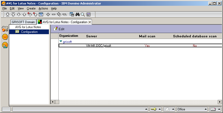 4.3. Configuração Clique duas vezes em AVG for Lotus Notes na janela principal do administrador / guia Arquivo para abrir a janela AVG for Lotus Notes Configuração.