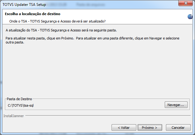 Na tela seguinte informe o diretório onde o TSA está instalado.