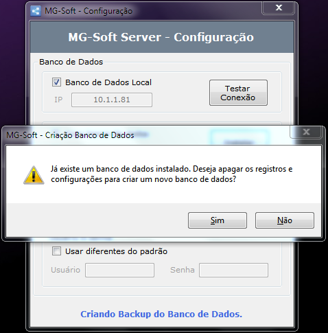 1.3.1. Criando / Atualizando Banco de Dados Ao instalar o MG-Soft Server, o Banco de Dados Local poderá ser utilizado como se fora pertencente ao mesmo computador, em que foi instalado o software, ou