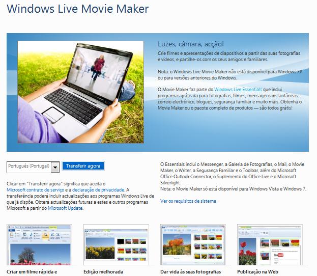 Windows Live Movie Maker Passo-a-passo para Professores Criar um filme com o Windows Live Movie Maker Descarregue o programa 1.