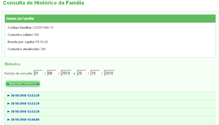 a) Preencher os campos Período de consulta ou