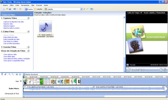 Utilizando o Windows Movie Maker Passo 9 Arraste o arquivo de áudio para o campo Áudio/Música.