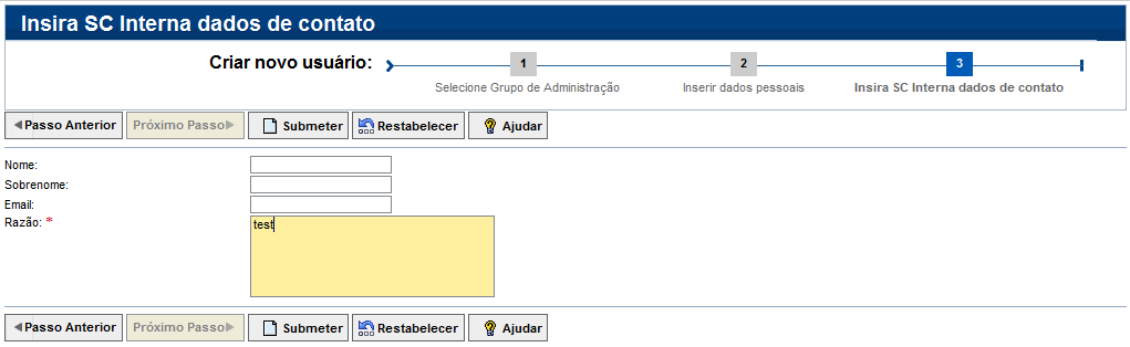 Cidade: Relacionado ao Endereço 1; Estado/Província: Relacionado ao Endereço 1; CEP: Relacionado ao Endereço 1; Telefone: Número do Contato; Fax: Campo Opcional; Celular: Campo Opcional.