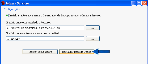 3. Um arquivo com o nome composto de integra + data e hora da realização com a extensão.bkp será criado no diretório que você configurou nos passos anteriores deste tutorial. 1.