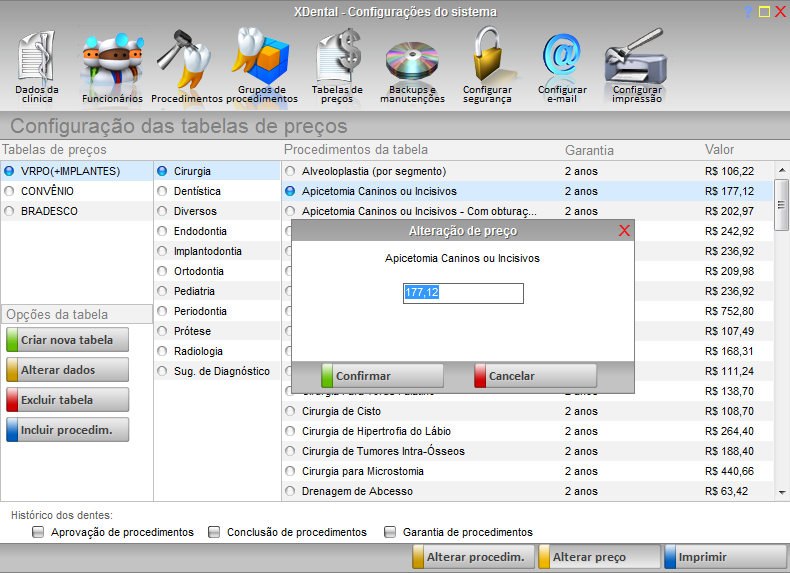 COMO ALTERAR O PREÇO DE UM PROCEDIMENTO?