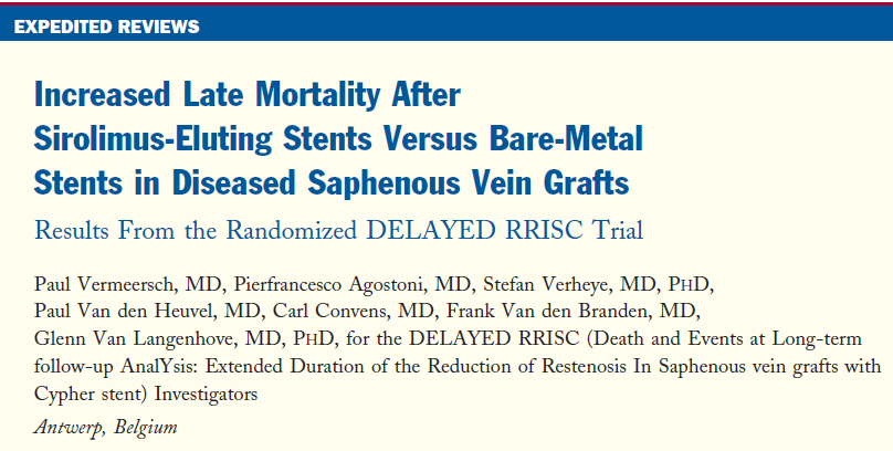 BPSP J Am Coll Cardiol 2007;50:261 7 Método: Um total de 75 pacientes com 96 lesões em EVS foram randomizados para o implante de stents farmacológicos (Cypher stent) versus o convencional.