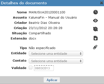 Figura 26 Tela com os Detalhes do Documento. Após anexar um arquivo, esse aparecerá em uma lista no final da tela de Detalhes do documento.